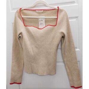 New Idem Ditto Women's Sweater Beige Red $98rt sz L NWT